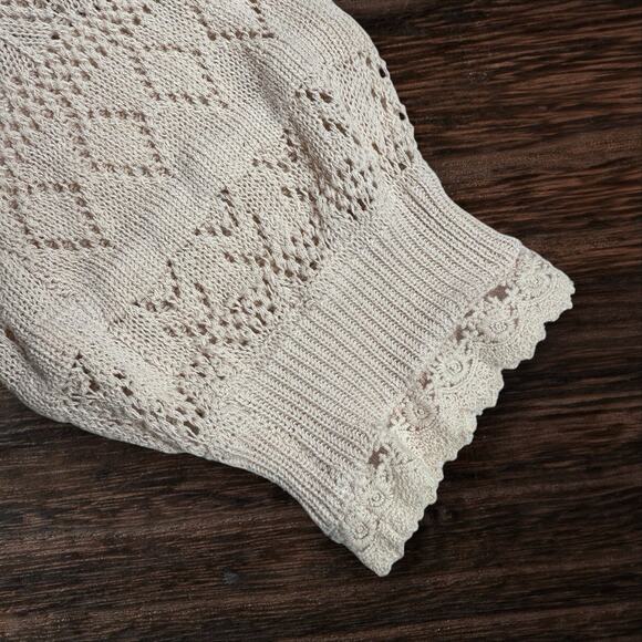 Mabel Lacy Knit Cropped Cardigan Sweater Sz L Ivory Button Up w Balloon Sleeves - Picture 3 of 10